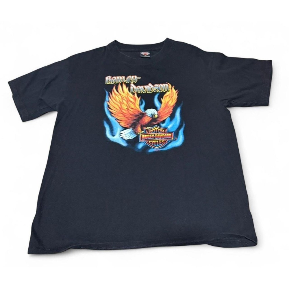 Vintage 1999 Harley Davidson T Shirt Men's XL Eagle Flames Hal's Wisconsin USA